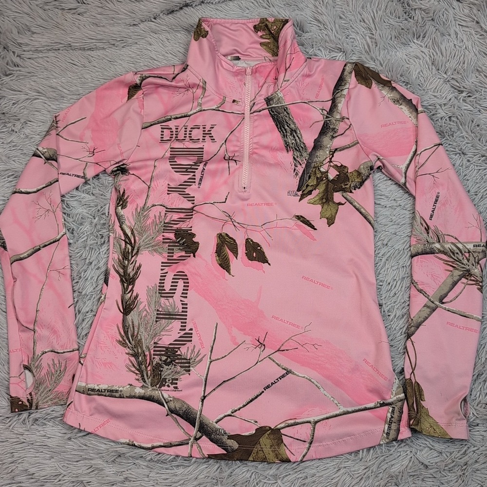 Duck Dynasty Jacket Girls XL Pink Athletic Half Zip Thumb‎ Hole Camo Lightweight
